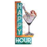Happy Hour Pin Up Girl Metal LED Lighted Off the Wall Décor Sign 25"