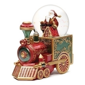 7.25" Regal Santa in Red Train Musical Wind-Up Water Globe