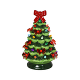 7.5" Holiday Red Bow LED Light Up Ceramic Green Tree
