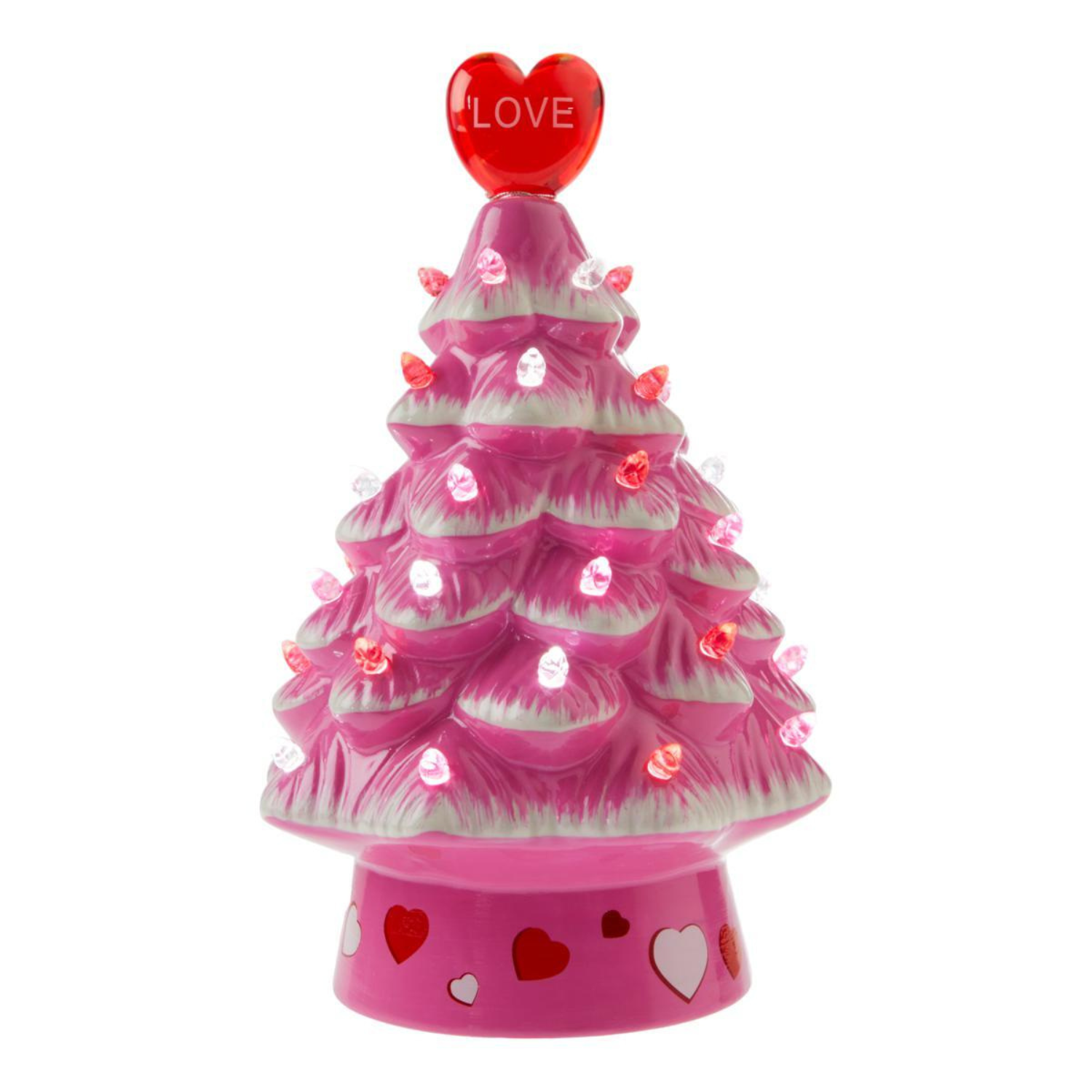 7.5” Miss Valentine LED Light Up Ceramic Pink Tree with Love Red Heart ...
