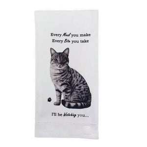 Kitchen Towel Every Bite You Take I'll Be Watching You Silver Gray Tabby