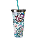 Nurse Sticker Art Acrylic Glitter Cup with Straw 20 Oz.