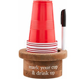 Mark Your Cup and Drink Up Disposable Cup and Marker Set with Wooden Base