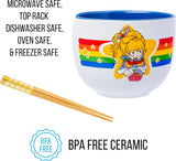 Rainbow Brite Rainbow Border Star Logo 20 Oz. Ceramic Ramen Bowl with Chopsticks