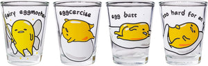 Silver Buffalo Sanrio Gudetama Lazy Egg Poses 4 Pack Mini Glass Set, 1.5 Ounces 