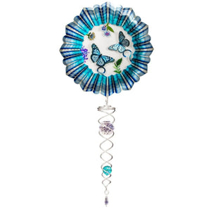 3D Blue Butterfly Mini 6.5" Wind Spinner and 7.5" Crystal Twister Set