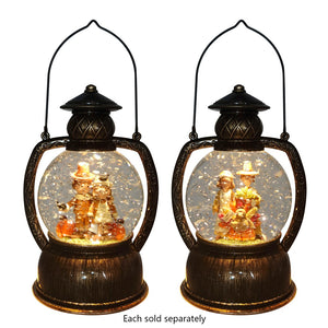 10.25" Harvest Pilgrim Couple Glitter Water Lantern
