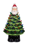 14" Light Up Ceramic Green Tree with Santa Top
