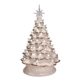 14.25" Ivory and Gold LED Lighted Ceramic Tree