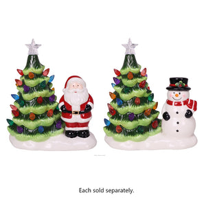 8" Lighted Ceramic Christmas Tree with Snowman or Santa