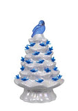 7.5" Iridescent White Ceramic LED Lighted Tree with Bluebird