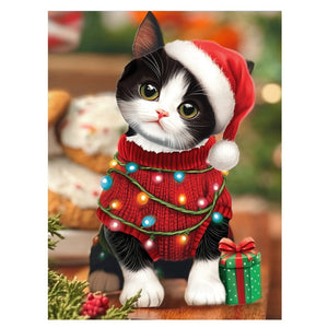 Christmas Kitten in Sweater Fresh Cut Paper Flowers Pop-Up Bouquet