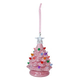 5.25" Pink Pearlized Ceramic Tree Lighted Bulbs Ornament