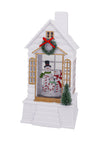 9.875" Joyful Snowman Family Village Glitter House