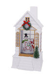 9.875" Joyful Snowman Family Village Glitter House