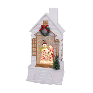 9.875" Joyful Snowman Family Village Glitter House