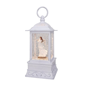 10.5" Heavenly White Angel with Dove Glitter Water Lantern