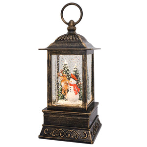 10.5" Winter Woodland Friends Snowman and Deer Glitter Water Lantern