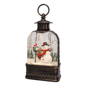 10.75" Snowman & Cardinal Dome Glitter Lantern
