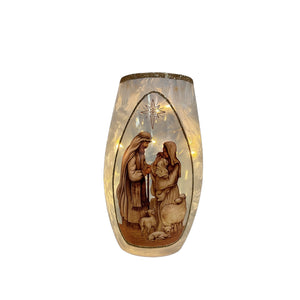 7" Holy Family Nativity Lighted Glass Vase