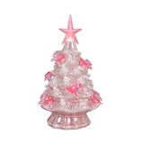 7.5" Iridescent Pink LED Lighted Ceramic Tree with Pink Bows