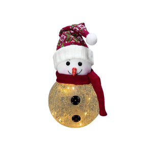 7.87" LED Lighted Glass Frosty Snowman with Cranberry Red Hat and Scarf