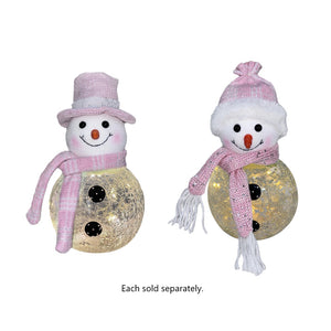 LED Lighted Pink Christmas Glass Snowman 7.87"