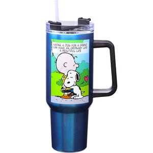 Peanuts Snoopy and Charlie Brown Hug 40 Oz. Stainless Cup with Straw