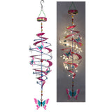 Metal Butterfly Wind Spinner with Solar LED Light 28"