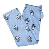 Women's Velvety Fleece PJ Bottoms Blue North Pole Friends Snowman and Penguin