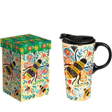 Pollinator Garden Floral Bee 17 Oz. Ceramic Travel Cup with Lid and Box