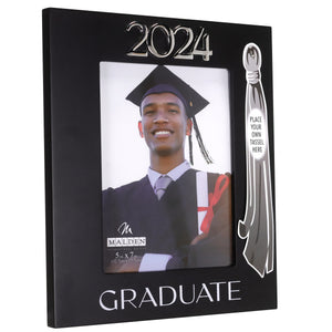 2024 Graduate Black Picture Frame Holds Tassel and 5"x7" Photo
