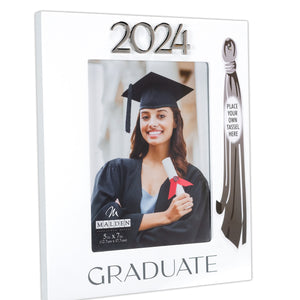 2024 Graduate White Picture Frame Holds Tassel and 5"x7" Photo