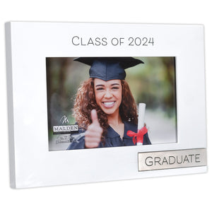 Class of 2024 Graduate Rustic White Picture Frame with Metal Attachment Holds 4"x6" Photo