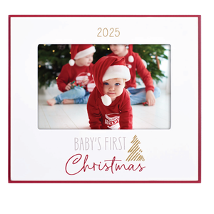 2025 Baby's First Christmas Picture Frame with Layers Trim and Gold Foil Tree Holds 4" x 6" Horizontal Photo