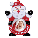 2025 Baby's First Christmas Picture Frame Ornament Santa Shaped Holds 2.5" Round Photo