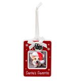 Santa' Favorite Pet Picture Frame Ornament with Silver Paw Heart Pendant Holds 2.5" Square Photo