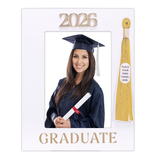 2026 Graduate White Picture Frame Holds Tassel and 5"x7" Photo