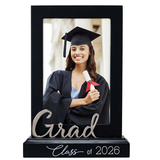 Grad Class of 2026 Platform Picture Frame with Metal Word Attachment Holds 4"x6" Photo