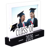 Class of 2026 Platform Picture Frame with Wood Academic Cap Mortar Board Attachment Holds 4"x6" Horizontal Photo