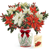 Festive Poinsettias in Vase Fresh Cut Paper Flowers Pop-Up Bouquet