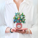 Mini Hummingbird Oasis Fresh Cut Paper Flowers Pop-Up Card
