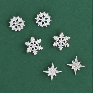 Holiday Earrings Silver Snowflake with Crystal Trio