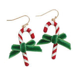 Holiday Earrings Candy Canes with Velvet Bows