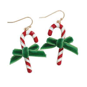 Holiday Earrings Candy Canes with Velvet Bows