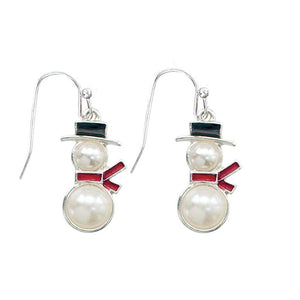 Holiday Earrings Pearl Snowmen