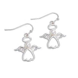 Holiday Earrings Silver Open Angels with Pearls