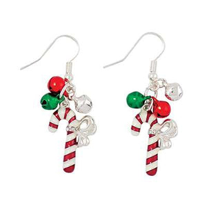 Holiday Earrings Candy Canes with Jingle Bells
