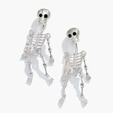 Halloween Earrings Silver Dangling Skeletons