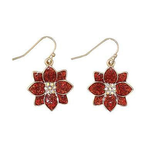 Holiday Earrings Gold Glitter Poinsettias